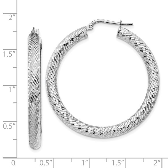 14k 4x30mm White Gold Diamond-cut Round Hoop Earrings 41.25 L x 39.75 mm W